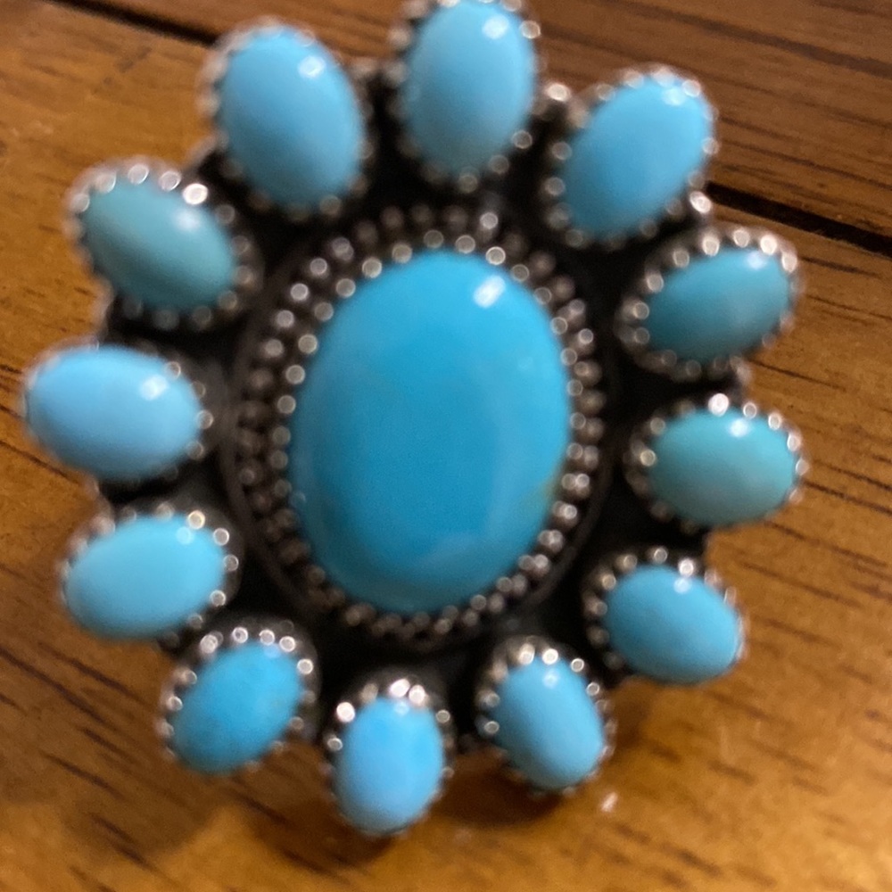 Turquoise Flower Sterling Silver Adjustable ring - Picture 3 of 3